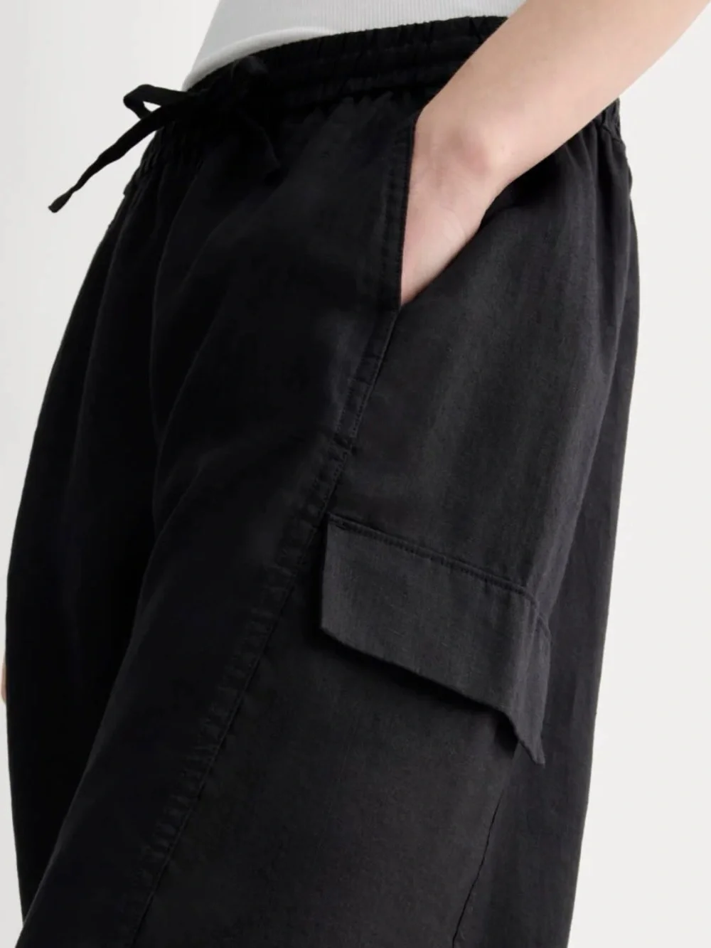 New Everlane THE CARGO CURVE PANT IN LINEN Black Size L